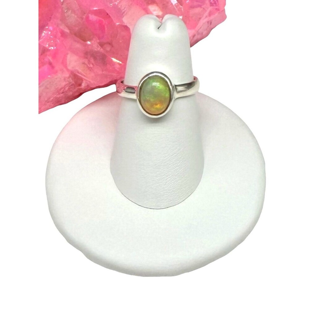 Ethiopian Fire Opal Ring Size 6 Solid 925 Sterling Silver Dainty Oval